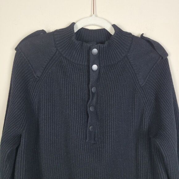 Banana Republic Sweater Men XL Black Wool Ribbed Pullover Heavyweight Epaulettes - Picture 3 of 5
